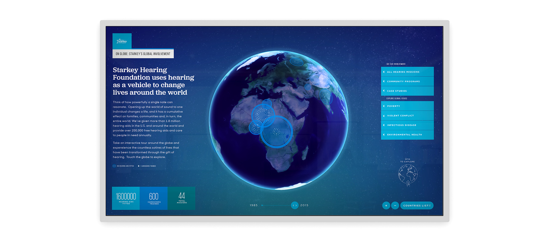 starkey hearing foundation interactive globe display data visualization